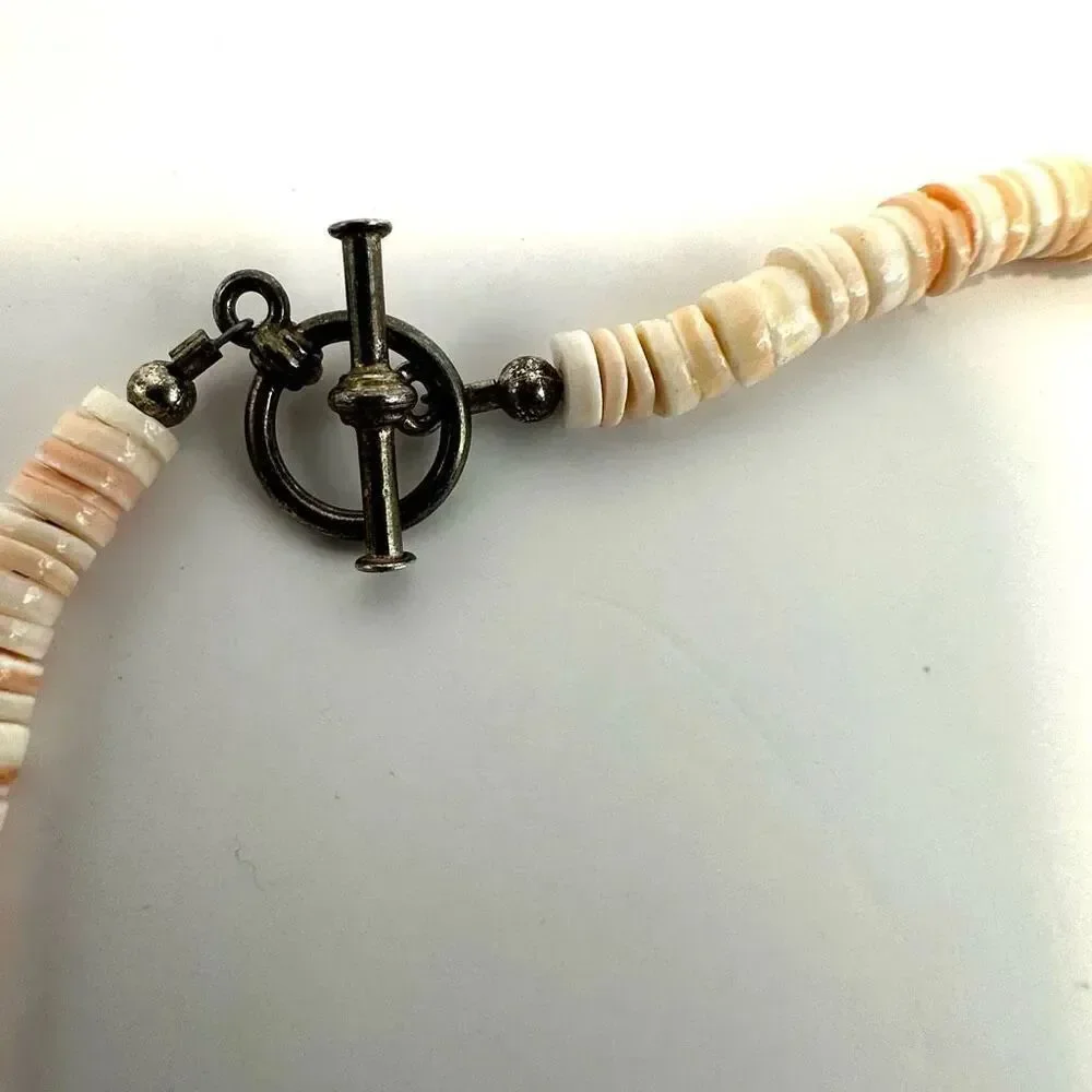 Sterling silver pink abalone flower beaded necklace